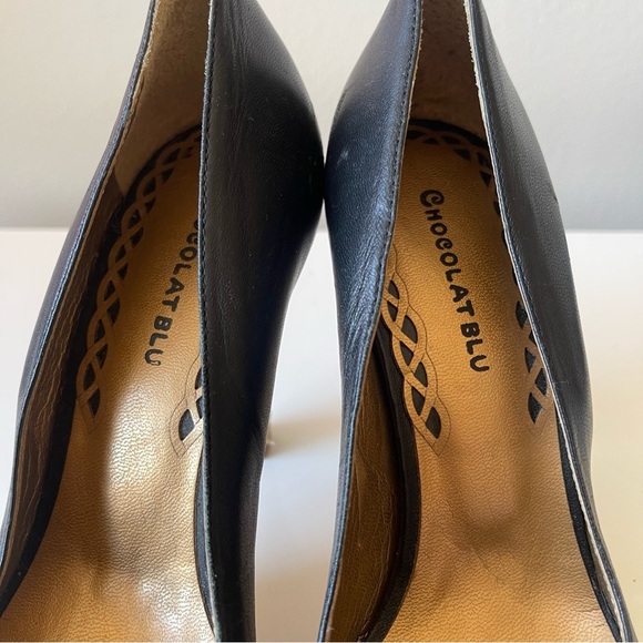 CHOCOLAT BLU Peep Toe Pumps Leather Black Size 6.5 - Picture 7 of 12